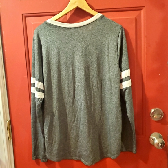Grey, white, red distressed Football Mom long sleeve ringer tee 1X - Picture 6 of 7